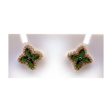 Pendientes flor verde de oro 18k
